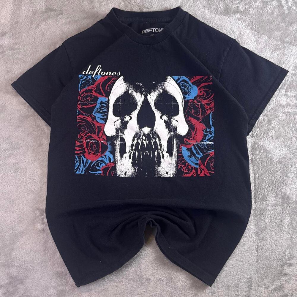 Deftones Shirt Mens S Black 2024 Skull Rose Alt Metal Band Tour Concert Logo Tee